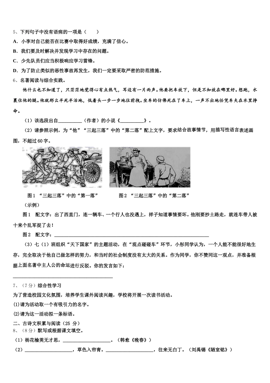 2025届甘肃省定西市陇西县语文七下期中学业水平测试试题含解析_第2页