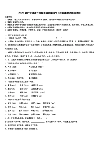 2025届广东湛江二中学港城中学语文七下期中考试模拟试题含解析