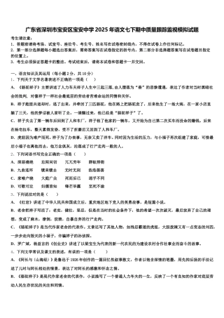 广东省深圳市宝安区宝安中学2025年语文七下期中质量跟踪监视模拟试题含解析