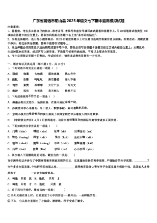 广东省清远市阳山县2025年语文七下期中监测模拟试题含解析