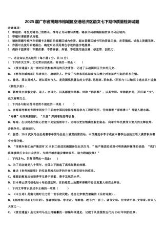 2025届广东省揭阳市榕城区空港经济区语文七下期中质量检测试题含解析