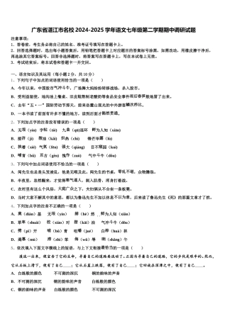 广东省湛江市名校2024-2025学年语文七年级第二学期期中调研试题含解析