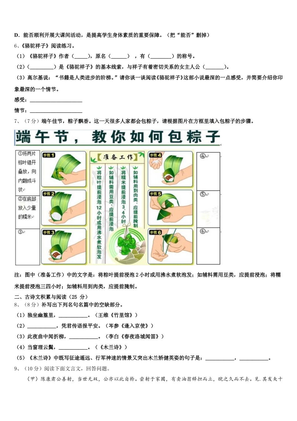 2025届广东省陆丰市春源双语学校语文七下期中学业水平测试试题含解析_第2页