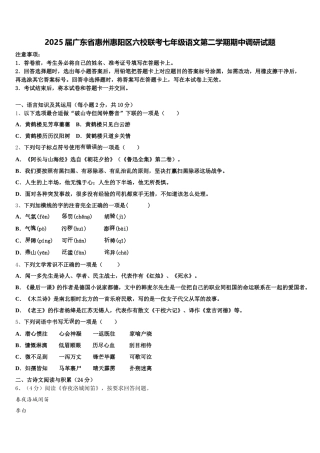 2025届广东省惠州惠阳区六校联考七年级语文第二学期期中调研试题含解析