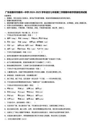 广东省惠州市惠州一中学2024-2025学年语文七年级第二学期期中教学质量检测试题含解析