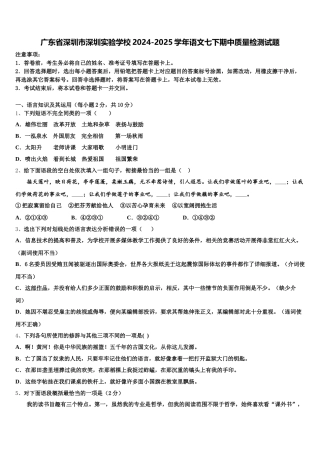 广东省深圳市深圳实验学校2024-2025学年语文七下期中质量检测试题含解析