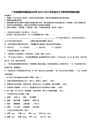 广东省揭阳市揭阳岐山中学2024-2025学年语文七下期中联考模拟试题含解析