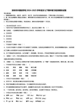 深圳市外国语学校2024-2025学年语文七下期中复习检测模拟试题含解析