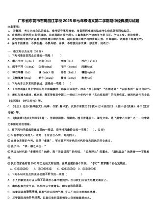 广东省东莞市石碣丽江学校2025年七年级语文第二学期期中经典模拟试题含解析
