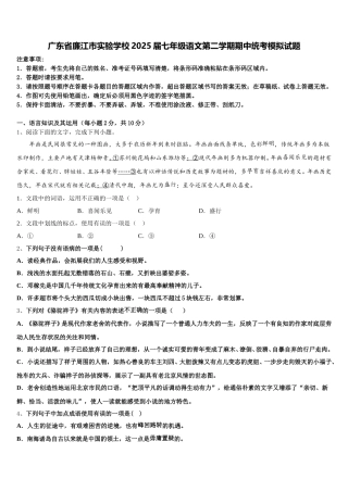 广东省廉江市实验学校2025届七年级语文第二学期期中统考模拟试题含解析