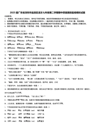 2025届广东省深圳市盐田区语文七年级第二学期期中质量跟踪监视模拟试题含解析