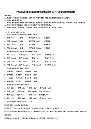 广东省深圳市南山区北师大附中2025年七下语文期中考试试题含解析