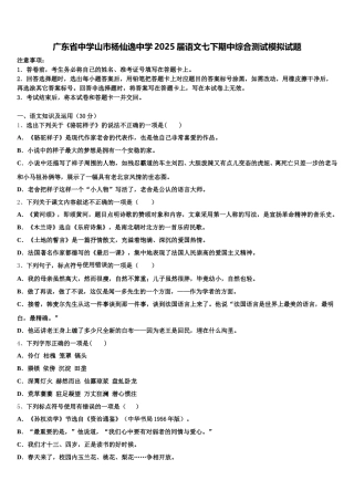 广东省中学山市杨仙逸中学2025届语文七下期中综合测试模拟试题含解析
