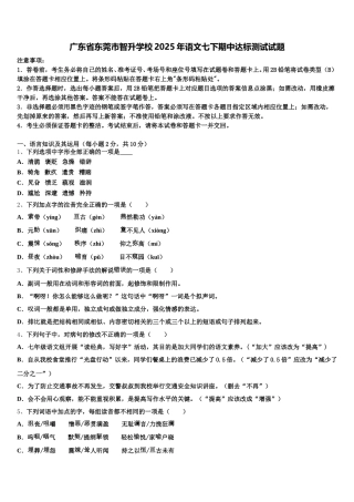 广东省东莞市智升学校2025年语文七下期中达标测试试题含解析