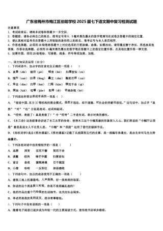 广东省梅州市梅江区伯聪学校2025届七下语文期中复习检测试题含解析