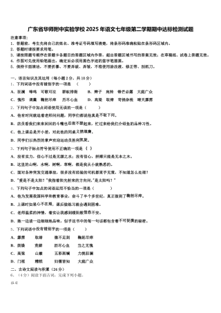 广东省华师附中实验学校2025年语文七年级第二学期期中达标检测试题含解析