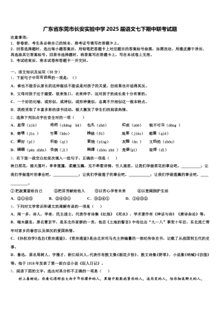 广东省东莞市长安实验中学2025届语文七下期中联考试题含解析