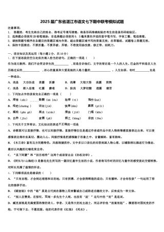 2025届广东省湛江市语文七下期中联考模拟试题含解析