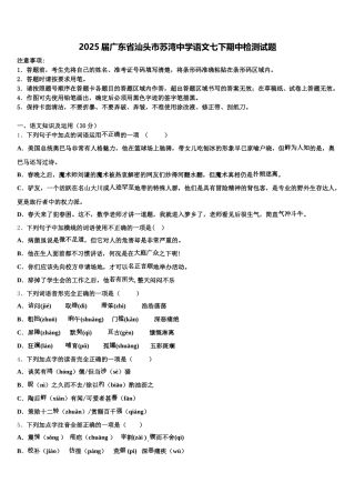 2025届广东省汕头市苏湾中学语文七下期中检测试题含解析