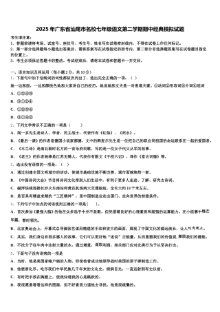 2025年广东省汕尾市名校七年级语文第二学期期中经典模拟试题含解析