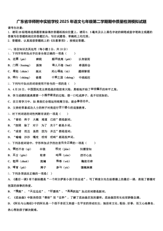 广东省华师附中实验学校2025年语文七年级第二学期期中质量检测模拟试题含解析