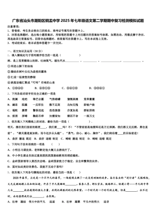 广东省汕头市潮阳区铜盂中学2025年七年级语文第二学期期中复习检测模拟试题含解析