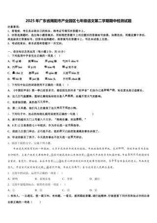 2025年广东省揭阳市产业园区七年级语文第二学期期中检测试题含解析