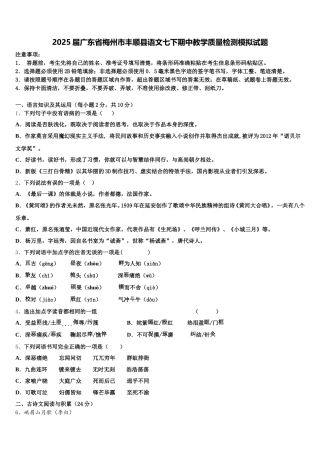 2025届广东省梅州市丰顺县语文七下期中教学质量检测模拟试题含解析