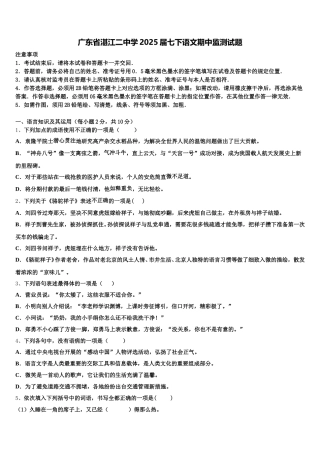 广东省湛江二中学2025届七下语文期中监测试题含解析