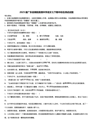 2025届广东省揭阳真理中学语文七下期中综合测试试题含解析