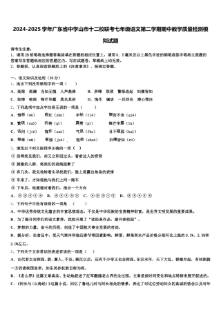 2024-2025学年广东省中学山市十二校联考七年级语文第二学期期中教学质量检测模拟试题含解析