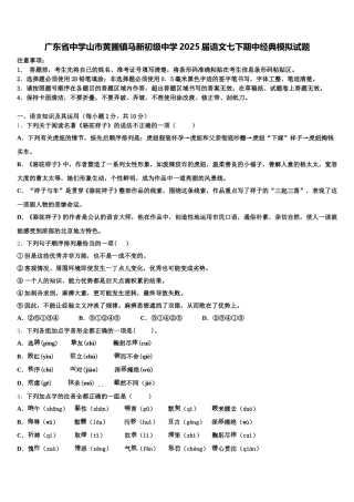 广东省中学山市黄圃镇马新初级中学2025届语文七下期中经典模拟试题含解析