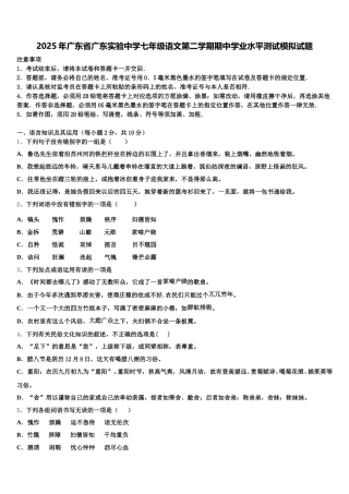 2025年广东省广东实验中学七年级语文第二学期期中学业水平测试模拟试题含解析
