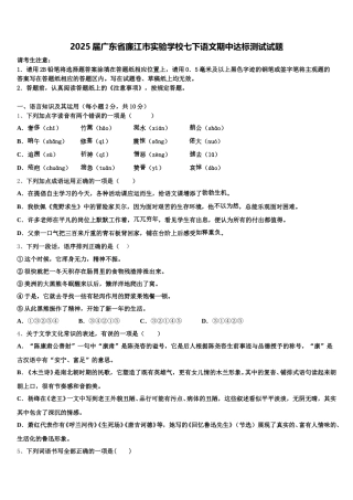 2025届广东省廉江市实验学校七下语文期中达标测试试题含解析