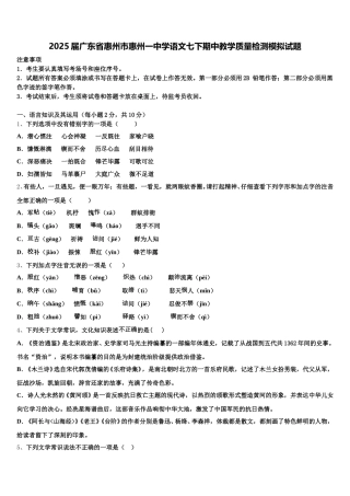 2025届广东省惠州市惠州一中学语文七下期中教学质量检测模拟试题含解析