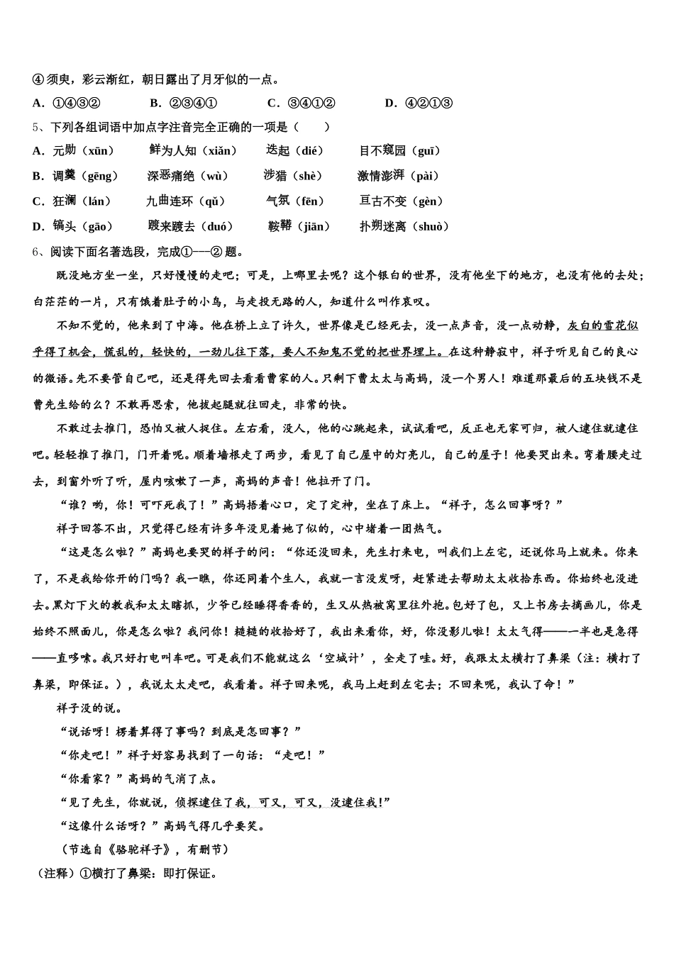 2025年黑龙江省大兴安岭语文七下期中质量检测试题含解析_第2页