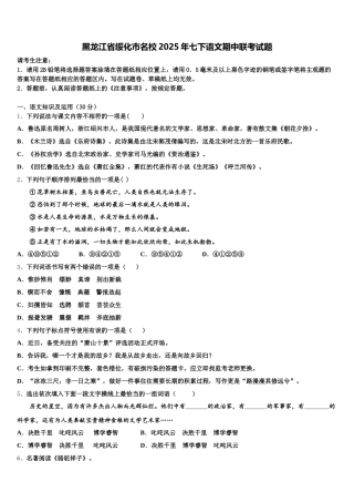 黑龙江省绥化市名校2025年七下语文期中联考试题含解析