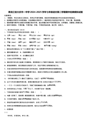 黑龙江省大庆市一中学2024-2025学年七年级语文第二学期期中经典模拟试题含解析