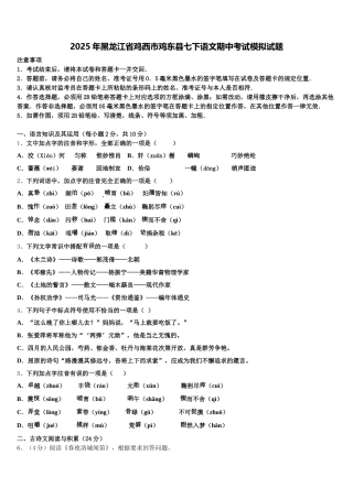 2025年黑龙江省鸡西市鸡东县七下语文期中考试模拟试题含解析