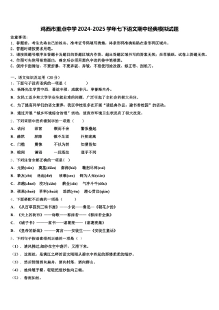 鸡西市重点中学2024-2025学年七下语文期中经典模拟试题含解析