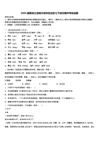 2025届黑龙江省哈尔滨市松北区七下语文期中考试试题含解析