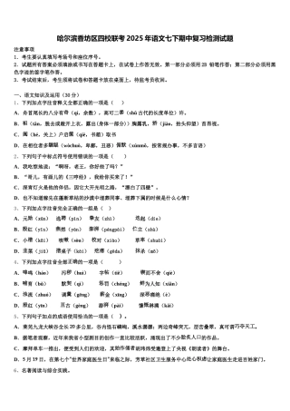哈尔滨香坊区四校联考2025年语文七下期中复习检测试题含解析