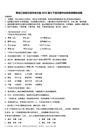 黑龙江省哈尔滨市依兰县2025届七下语文期中达标检测模拟试题含解析