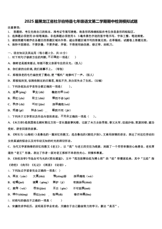 2025届黑龙江省杜尔伯特县七年级语文第二学期期中检测模拟试题含解析