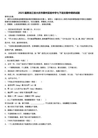 2025届黑龙江省大庆市肇州实验中学七下语文期中调研试题含解析