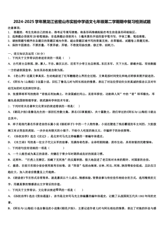 2024-2025学年黑龙江省密山市实验中学语文七年级第二学期期中复习检测试题含解析
