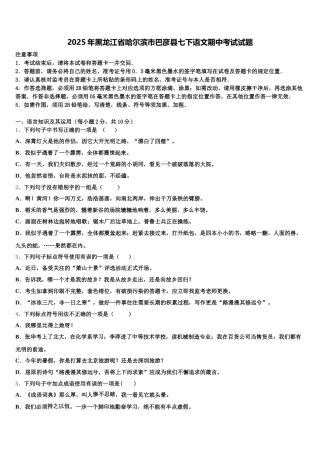 2025年黑龙江省哈尔滨市巴彦县七下语文期中考试试题含解析