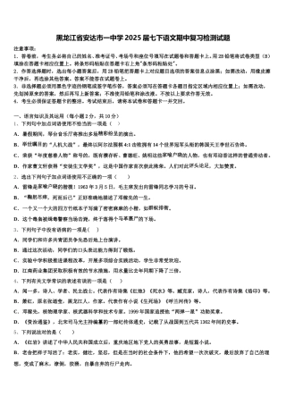 黑龙江省安达市一中学2025届七下语文期中复习检测试题含解析