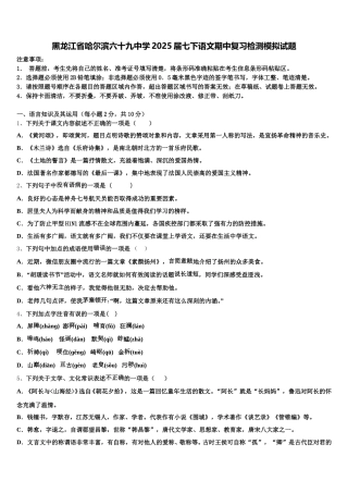 黑龙江省哈尔滨六十九中学2025届七下语文期中复习检测模拟试题含解析