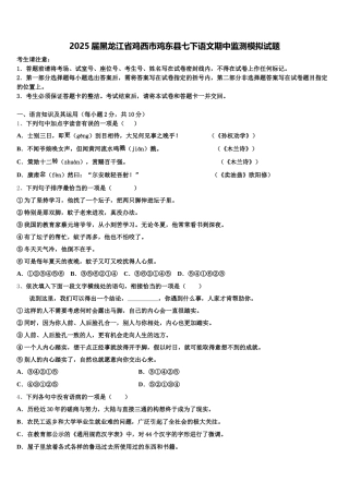 2025届黑龙江省鸡西市鸡东县七下语文期中监测模拟试题含解析